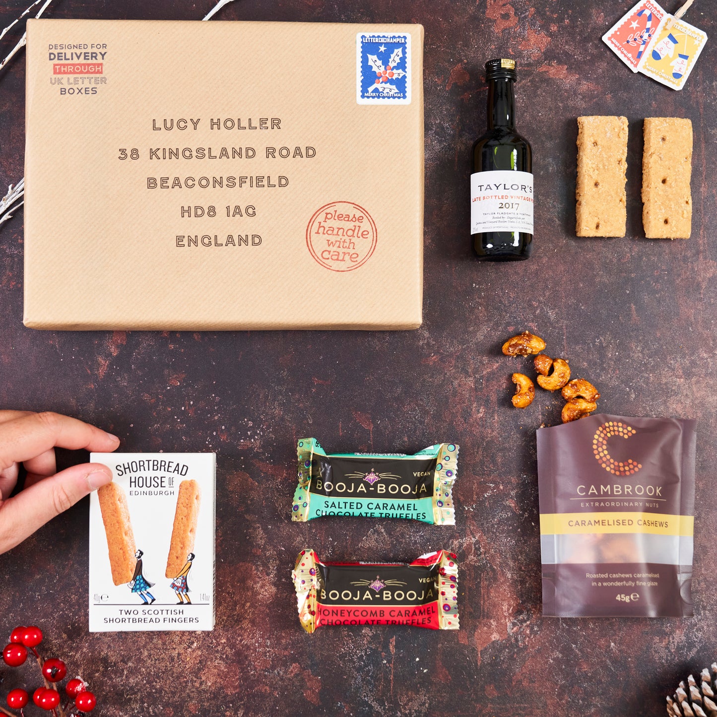 Holidays have come early - Luxury Christmas Letter Box Hamper with Port & Chocolate truffles