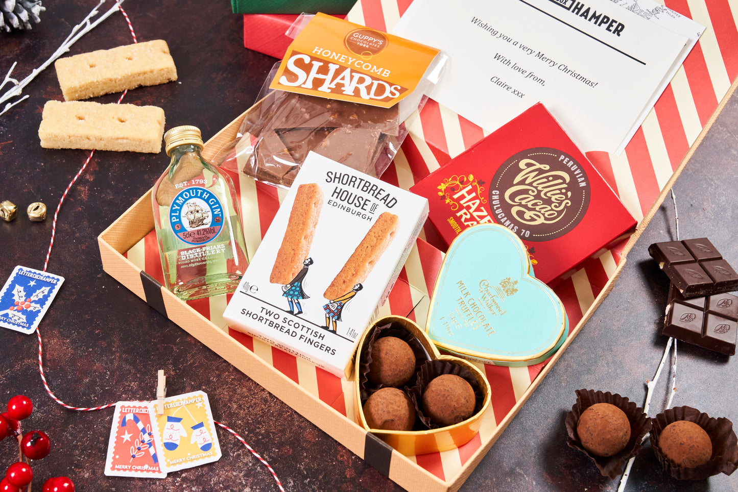 Luxury Christmas Letter Box Hamper with Gin & Milk Chocolate truffles