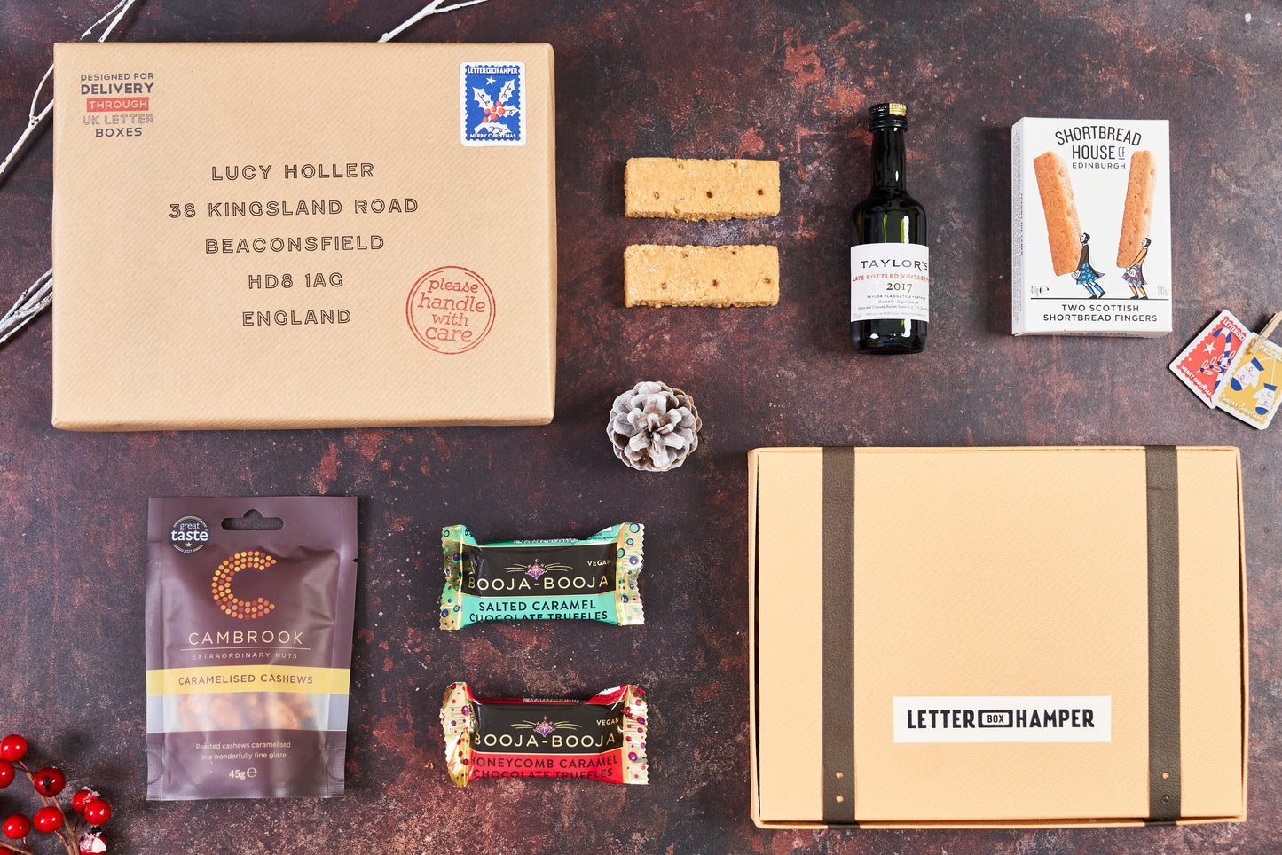 Holidays have come early - Luxury Christmas Letter Box Hamper with Port & Chocolate truffles